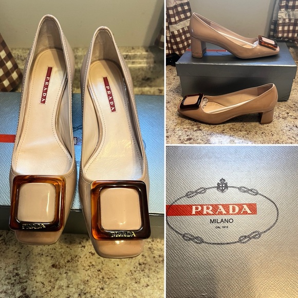 Prada Calzature Donna Vernice 5 Nudo Slip On Buckle Size 36 1/2 (6.5) - Picture 1 of 14